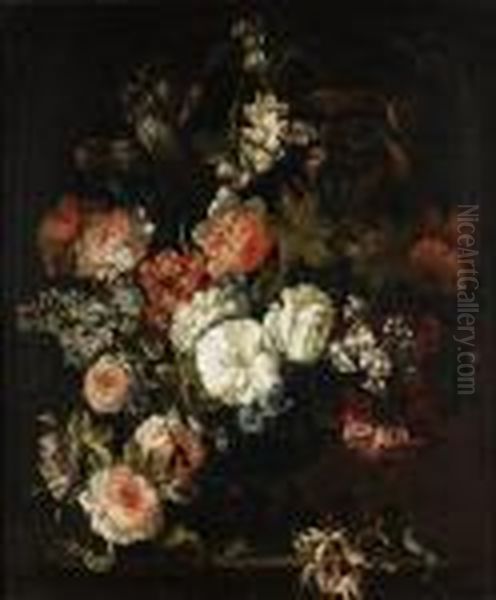 Natura Morta Con Vaso Di Fiori Oil Painting by Jean-Baptiste Monnoyer