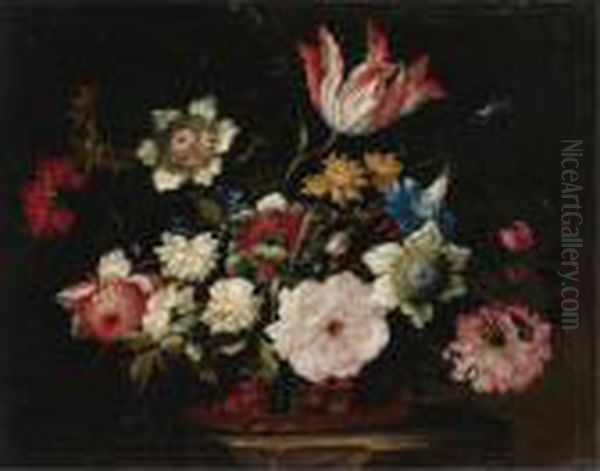 Still Life With Flowers In A Basket Oil Painting by Jean-Baptiste Monnoyer