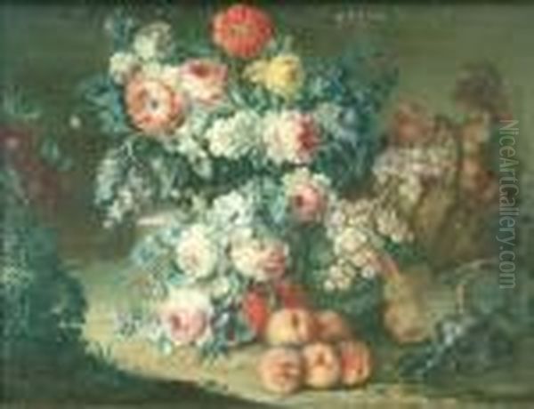 A Still Lifeof Flowers And Fruit Oil Painting by Jean-Baptiste Monnoyer