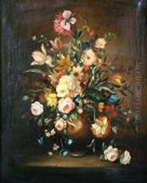 Summer Flowers In A Vase On A Ledge Oil Painting by Jean-Baptiste Monnoyer