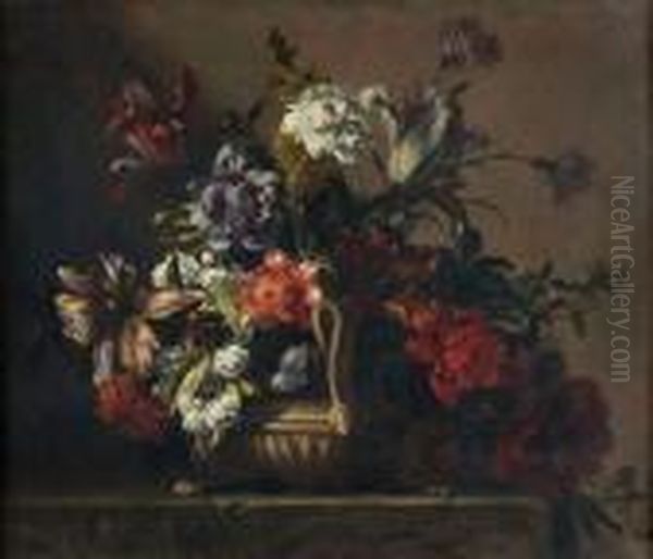 Bouquet De Fleurs Dans Un Vase Oil Painting by Jean-Baptiste Monnoyer