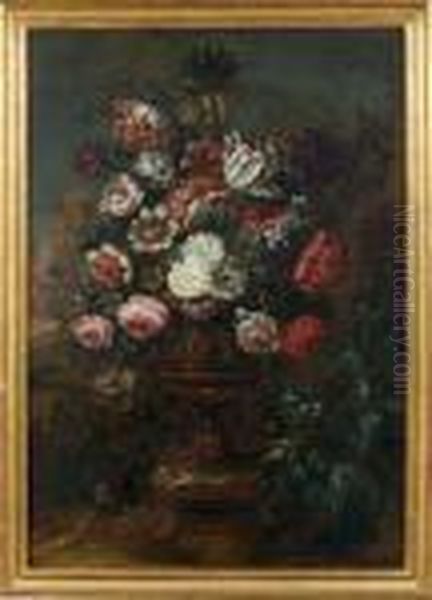 Vase De Fleurs Sur Un Fond De Paysage Oil Painting by Jean-Baptiste Monnoyer