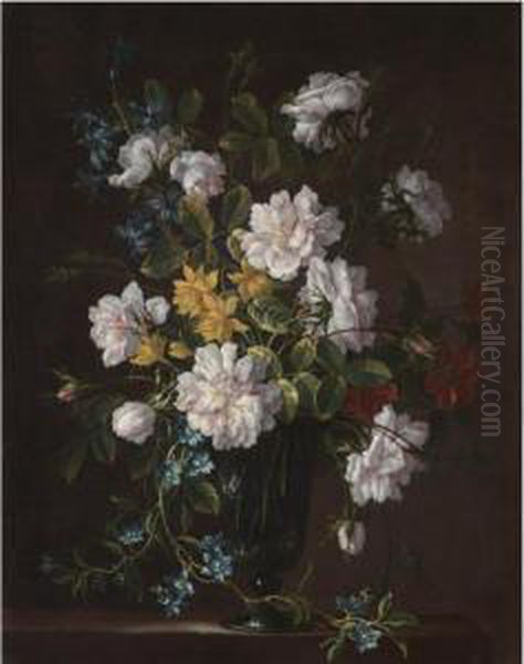 Still Life With A Bouquet Of Flowers In A Glass Vase Oil Painting by Jean-Baptiste Monnoyer