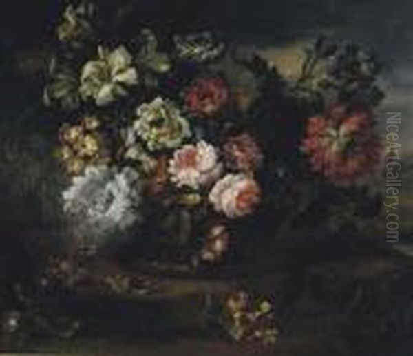 Still Life Of Flowers In A Basket Oil Painting by Jean-Baptiste Monnoyer