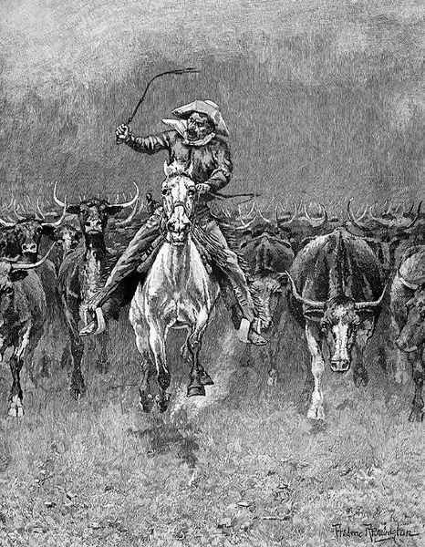 In a Stampede Oil Painting by Frederic Remington