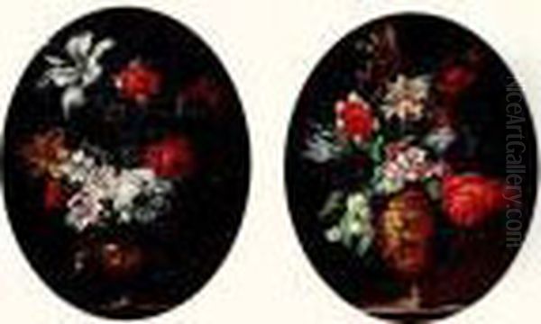 Deux Tableaux Representant Un Vase De Fleurs. Oil Painting by Jean-Baptiste Monnoyer