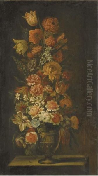 Fleurs Dans Un Vase Sur Un Entablement En Pierre Oil Painting by Jean-Baptiste Monnoyer