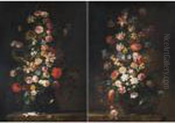 Nature Morte Con Vaso Di Fiori Oil Painting by Jean-Baptiste Monnoyer