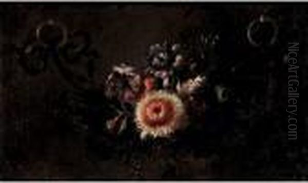 Guirlande De Fleurs Suspendue A Deux Anneaux Oil Painting by Jean-Baptiste Monnoyer