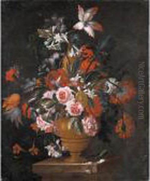 Natura Morta Con Vaso Di Fiori Oil Painting by Jean-Baptiste Monnoyer