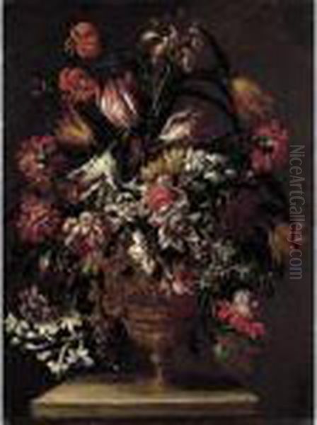 Natura Morta Con Vaso Di Fiori Oil Painting by Jean-Baptiste Monnoyer