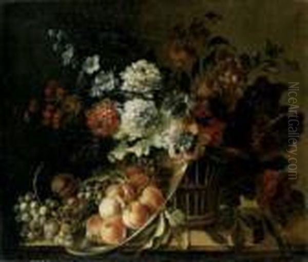 Blumen- Und Fruchtestilleben. Oil Painting by Jean-Baptiste Monnoyer