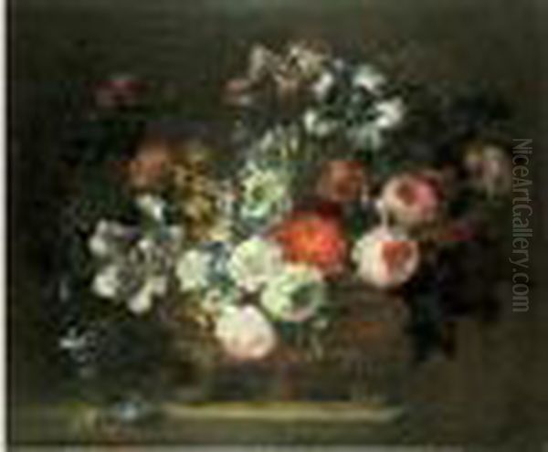 Bouquet De Fleurs Sur Un Entablement Oil Painting by Jean-Baptiste Monnoyer