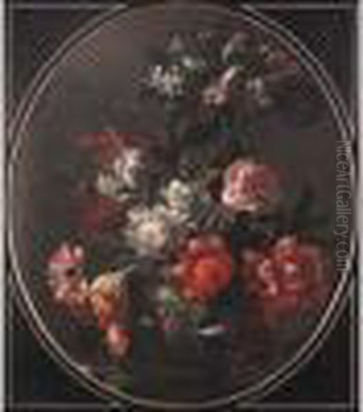  Vase De Fleurs Sur Un Entablement  Oil Painting by Jean-Baptiste Monnoyer