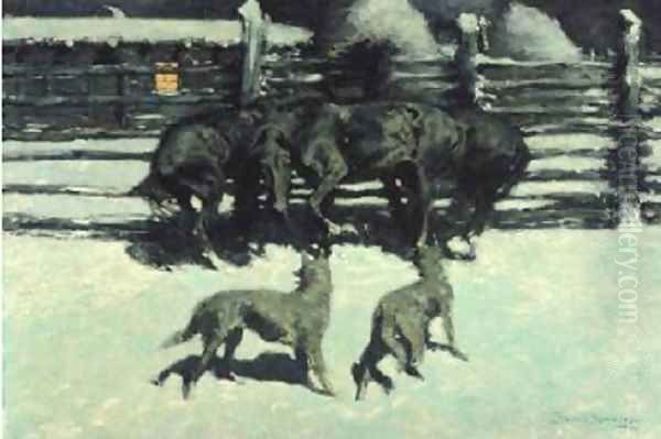 The Call for Help (At Bay) 1908 Oil Painting by Frederic Remington