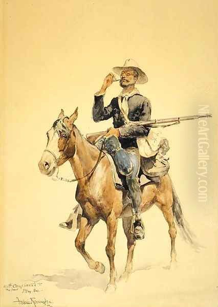 A Mounted Infantryman Oil Painting by Frederic Remington