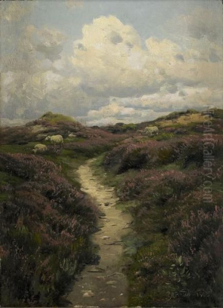 Sommarlandskap Med Betande Far Oil Painting by Peder Mork Monsted