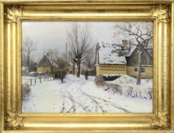 Landsby, Vinter Oil Painting by Peder Mork Monsted