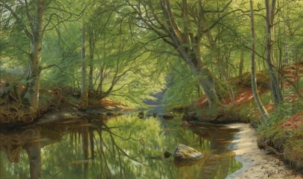 Forest Stream Oil Painting by Peder Mork Monsted