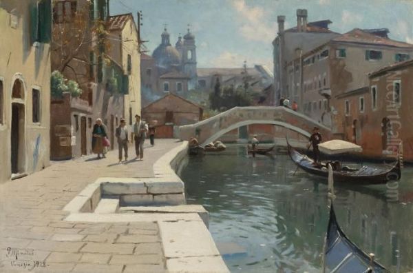 Canal In Venice Oil Painting by Peder Mork Monsted