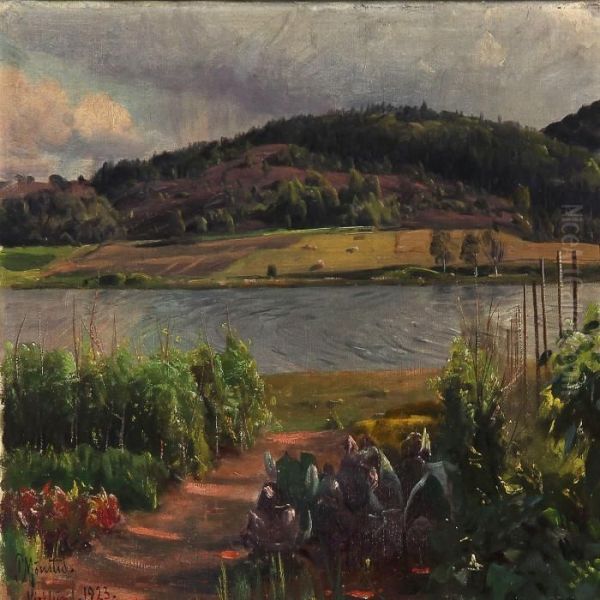 Summer Day At The Silkeborg Lakes Near Virklund Oil Painting by Peder Mork Monsted