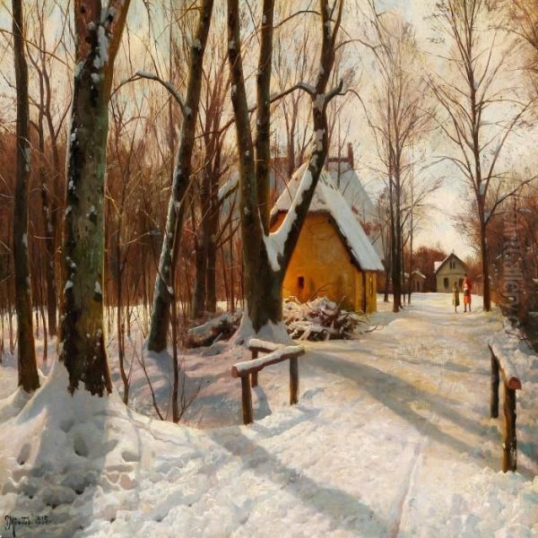 Winter Day On The Outskirts Of The Woods Oil Painting by Peder Mork Monsted