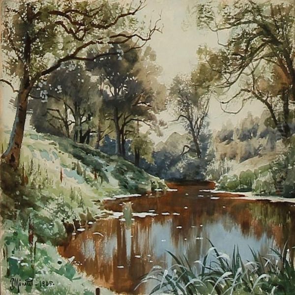 Summer Day At A Forest Lake Oil Painting by Peder Mork Monsted