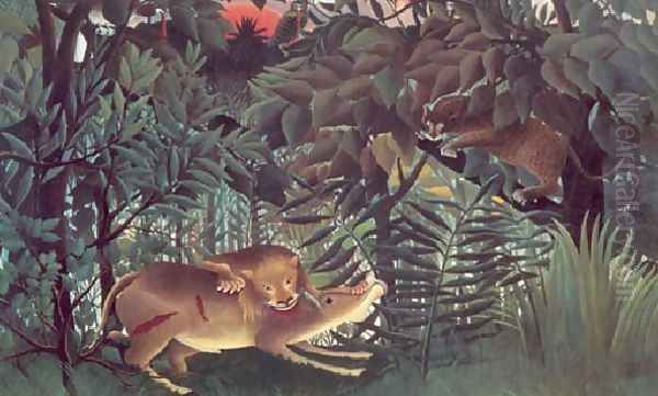 The Hungry Lion Throws Itself On The Antelope 1905 Oil Painting by Henri Julien Rousseau