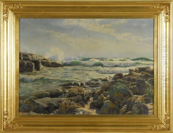 Rocky Coastal Scene Oil Painting by Peder Mork Monsted