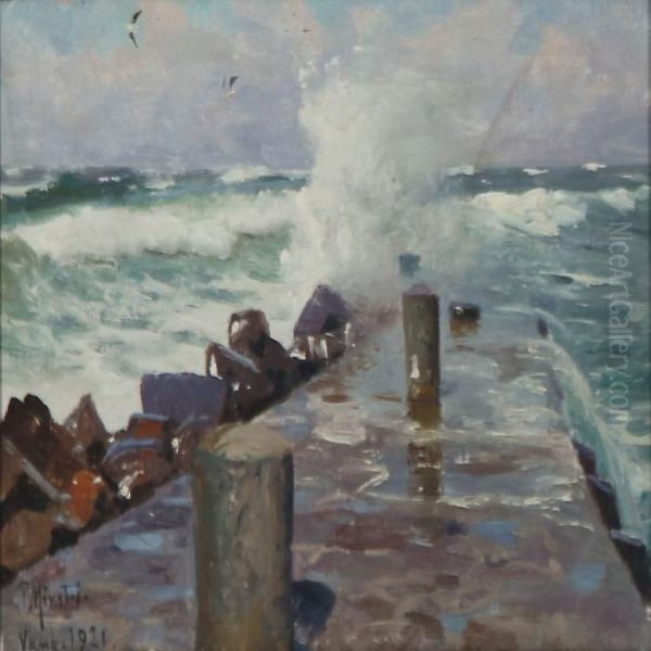 A Pier In Vang On Bornholm Island, Denmark Oil Painting by Peder Mork Monsted