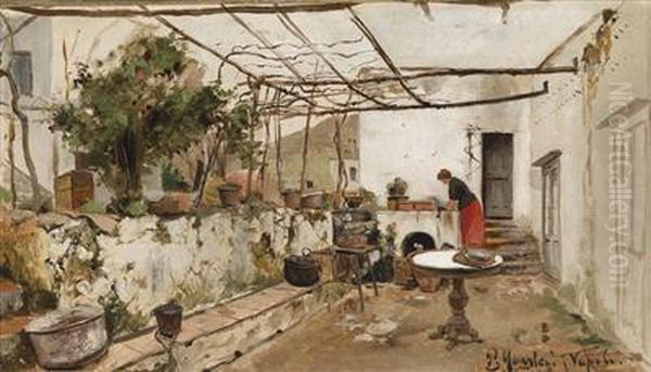 Onthe Veranda Oil Painting by Peder Mork Monsted