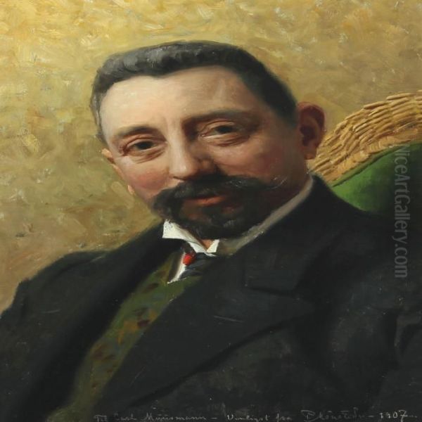 Portrait Of The Author Carl Muusmann Oil Painting by Peder Mork Monsted