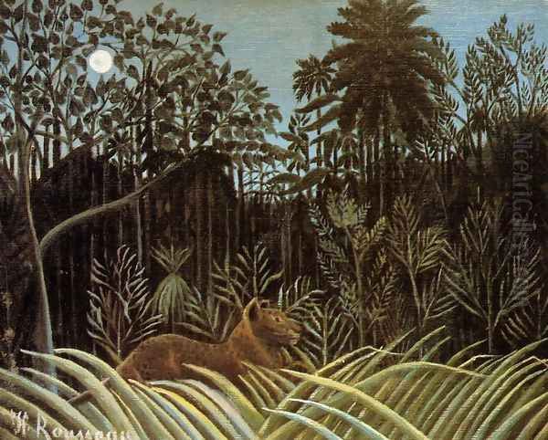 Jungle with Lion Oil Painting by Henri Julien Rousseau