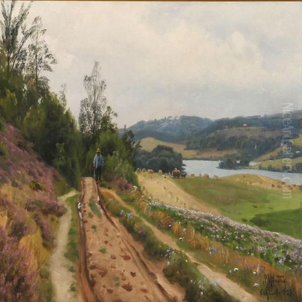 A Trail In Virklund, Denmark Oil Painting by Peder Mork Monsted