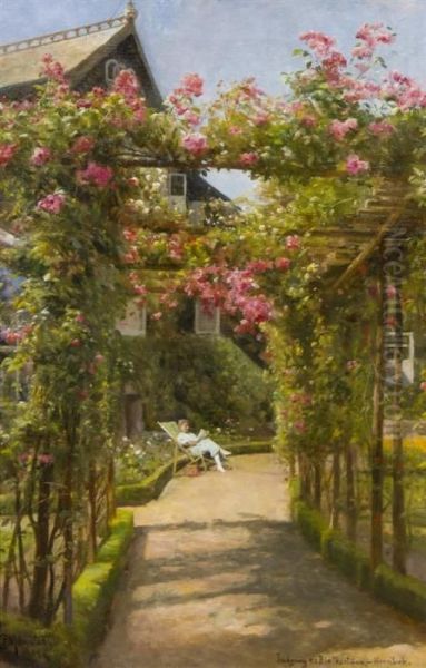 Entrance To Hornbaek Oil Painting by Peder Mork Monsted