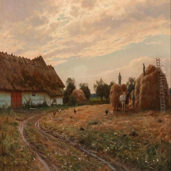 Summer Evening At A Farm Oil Painting by Peder Mork Monsted