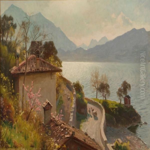 Vej Mellem Varenna Og Bellano Oil Painting by Peder Mork Monsted