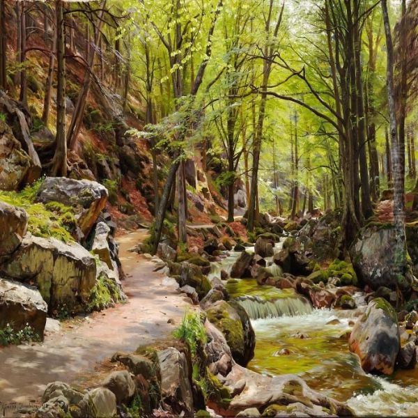 A Forest Near Ilsenburg In The Harz, Germany Oil Painting by Peder Mork Monsted