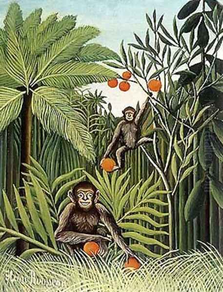 Two Monkeys in the Jungle Oil Painting by Henri Julien Rousseau