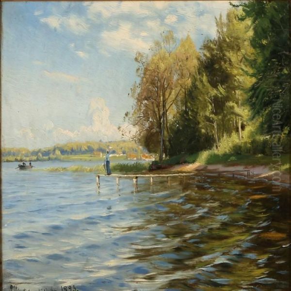 Summer Day At Esrum Lake Near Nodebo Oil Painting by Peder Mork Monsted