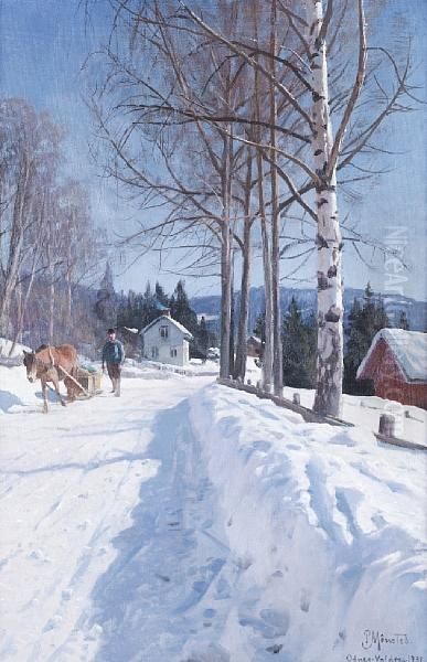 Winter Landscape, Odnes-valdres Oil Painting by Peder Mork Monsted