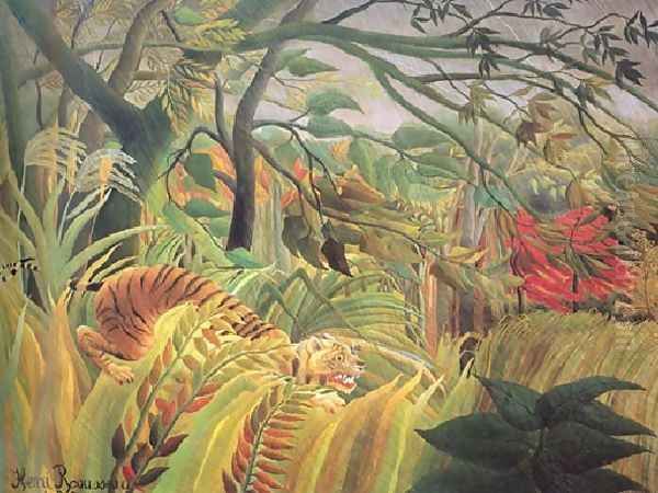 Tiger In A Tropical Storm Surprised Oil Painting by Henri Julien Rousseau