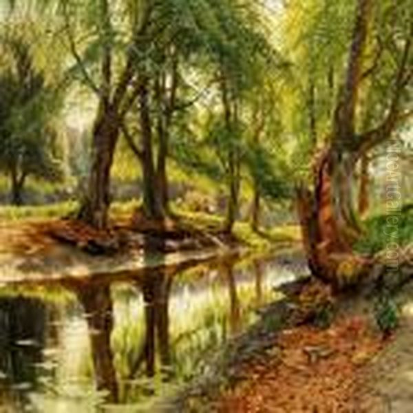 A Stream In Dyrehaven (the Deer Garden) North Of Copenhagen by Peder Mork Monsted