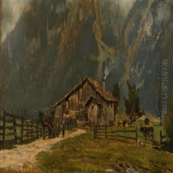 A Valley In The Alps Oil Painting by Peder Mork Monsted