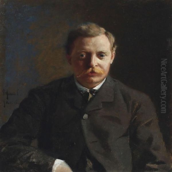 Portrait Of Peter Christian Larsen Oil Painting by Peder Mork Monsted