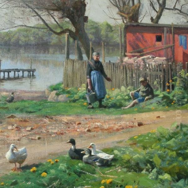 Life On A Farm By Alake, Spring Oil Painting by Peder Mork Monsted