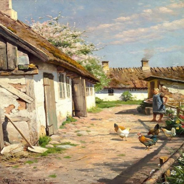 Summer Day Outside Afarmhouse Oil Painting by Peder Mork Monsted