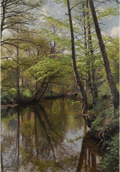 Forarsdag Vid Saeby (spring In Saeby) Oil Painting by Peder Mork Monsted