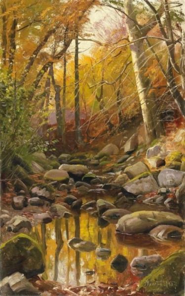 Waldlandschaft Mitbach Oil Painting by Peder Mork Monsted