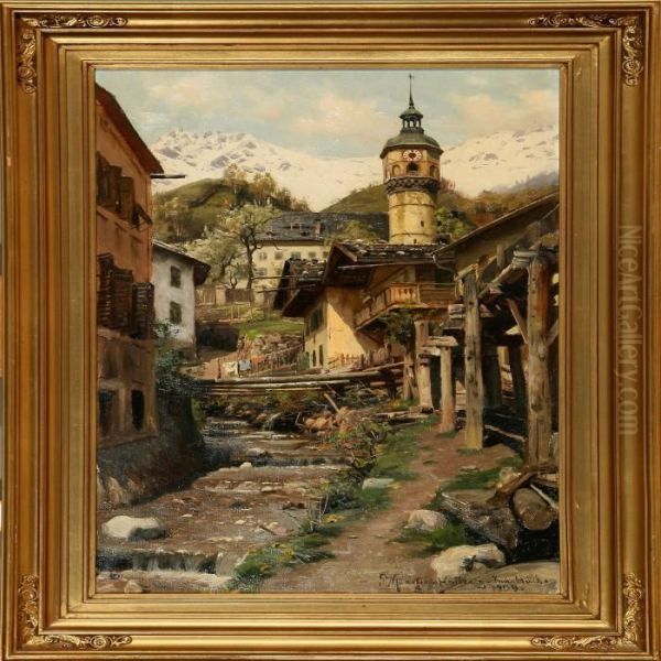 Town Scene Frominnsbruck Oil Painting by Peder Mork Monsted